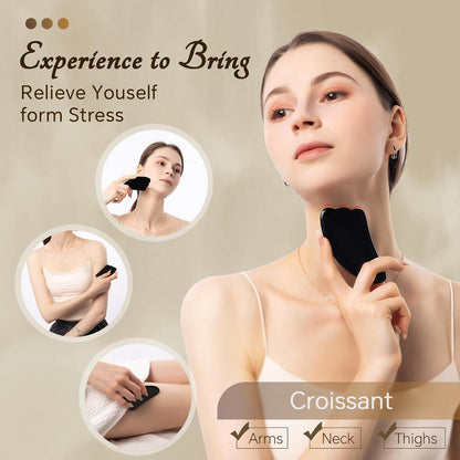 Black Obsidian Gua Sha Facial Tools Set of 4- Natural Jade Gua Sha Face Sculpting Tools Face Roller&Gua Sha Tool for Face, Double Chin Jawline Fascia Cellulite Remover& Point Treatment Christmas Gifts