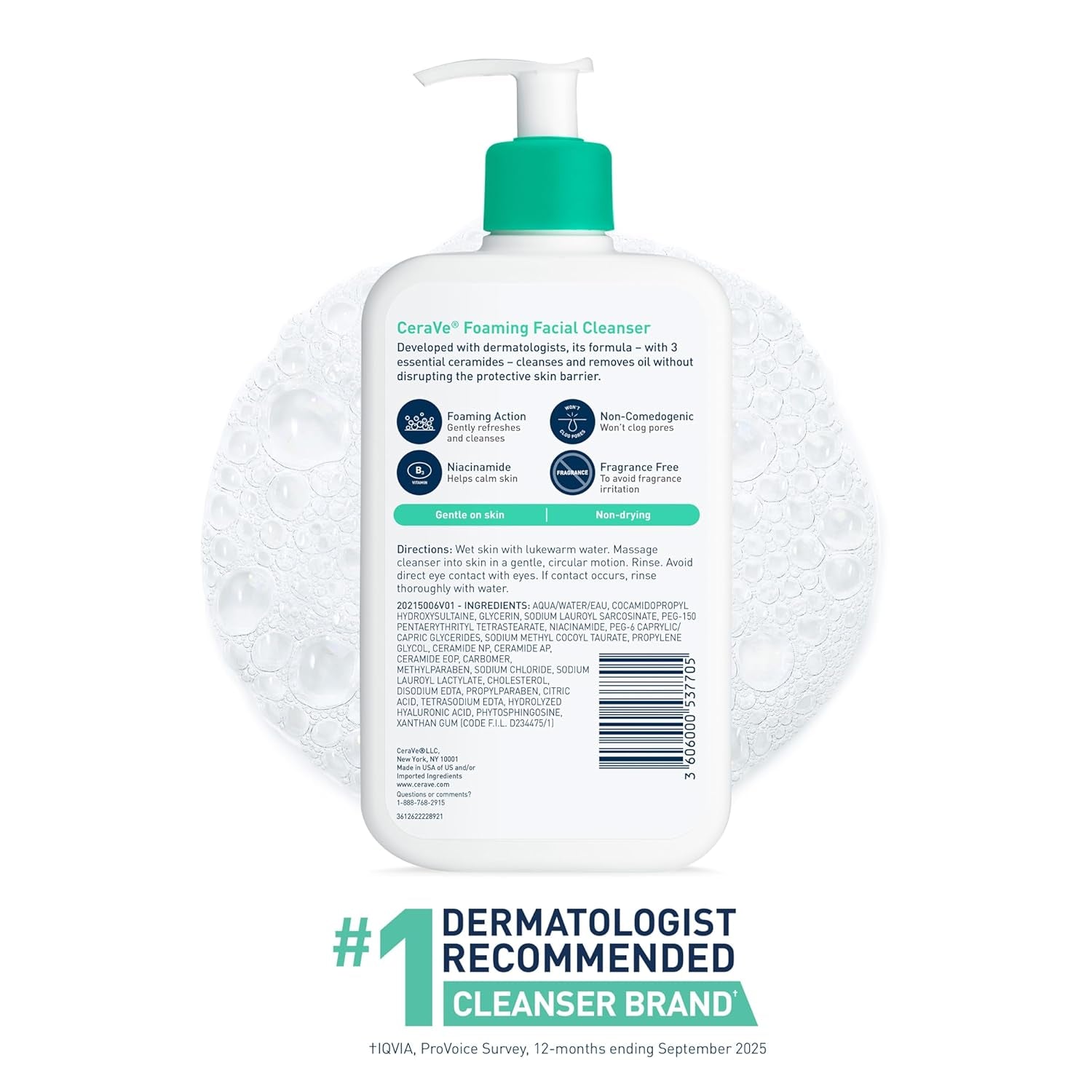 Foaming Facial Cleanser | Daily Face Wash for Oily Skin with Hyaluronic Acid, Ceramides, and Niacinamide| Fragrance Free | 16 Fluid Ounce