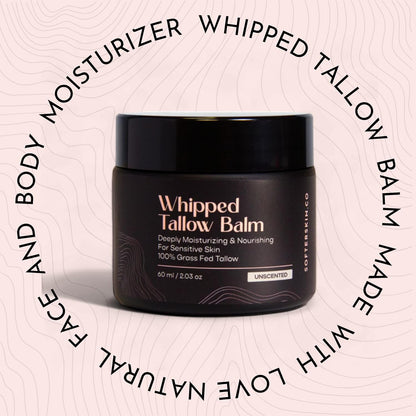Beef Tallow for Skin (Unscented 2 Oz) - Whipped Tallow Balm for Face and Body - Natural Moisturizer for Sensitive Dry Skin - Handmade Body Butter - 100% Grass-Fed Tallow Cream for Skincare - Belly Butter Lotion