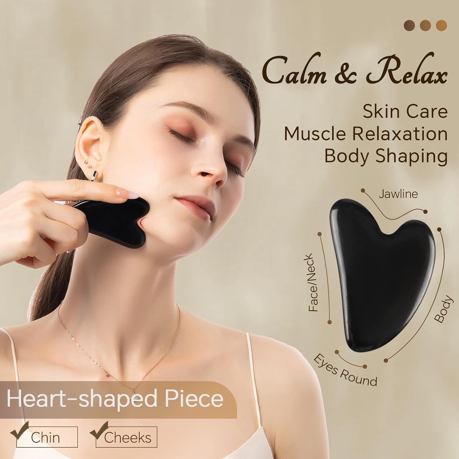 Black Obsidian Gua Sha Facial Tools Set of 4- Natural Jade Gua Sha Face Sculpting Tools Face Roller&Gua Sha Tool for Face, Double Chin Jawline Fascia Cellulite Remover& Point Treatment Christmas Gifts